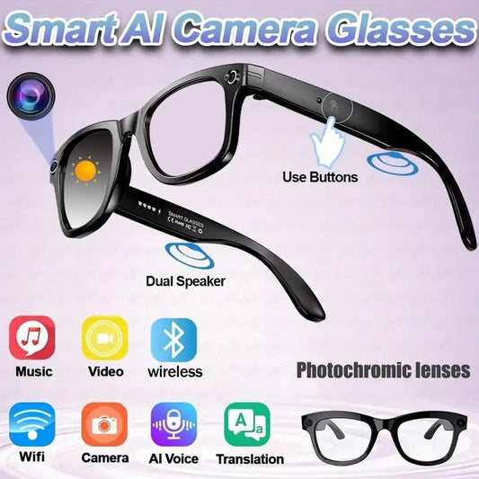AI Camera Glasses, 8MP, Translation, Bluetooth, UV Protection