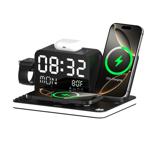 7-in-1 Wireless Charging Station, Fast Charge, Clock & LED Light, MagSafe Compatible